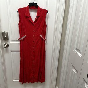 Vintage Melissa Harper Midi Dress Red Nautical Cut Out Back V Neck Button 12P